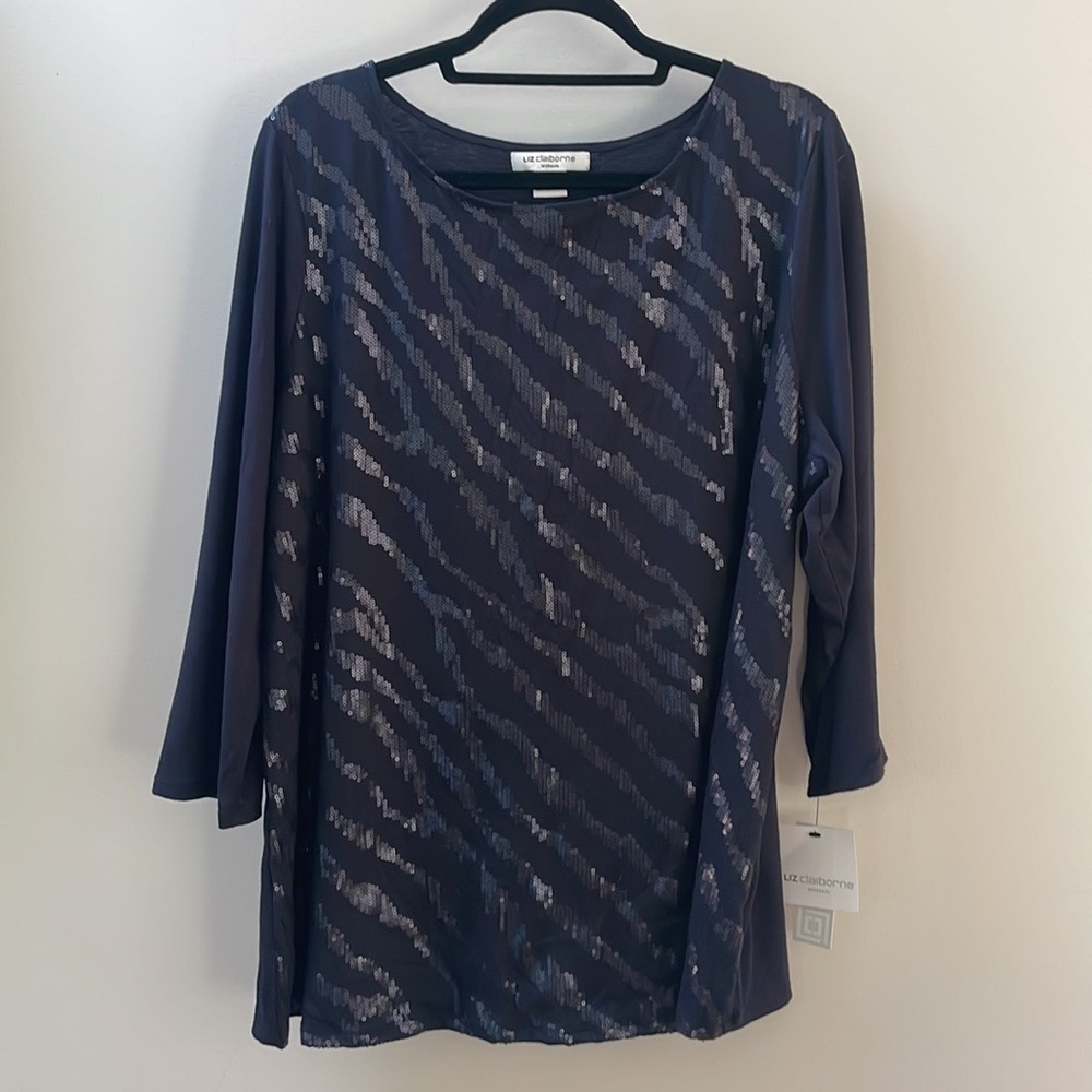 Liz Claiborne Woman 1X navy sequined top